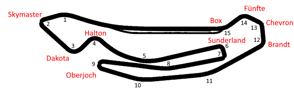 The current layout for the Berlin ePrix, adapted from that on the Formula E website, with suggested corner names.