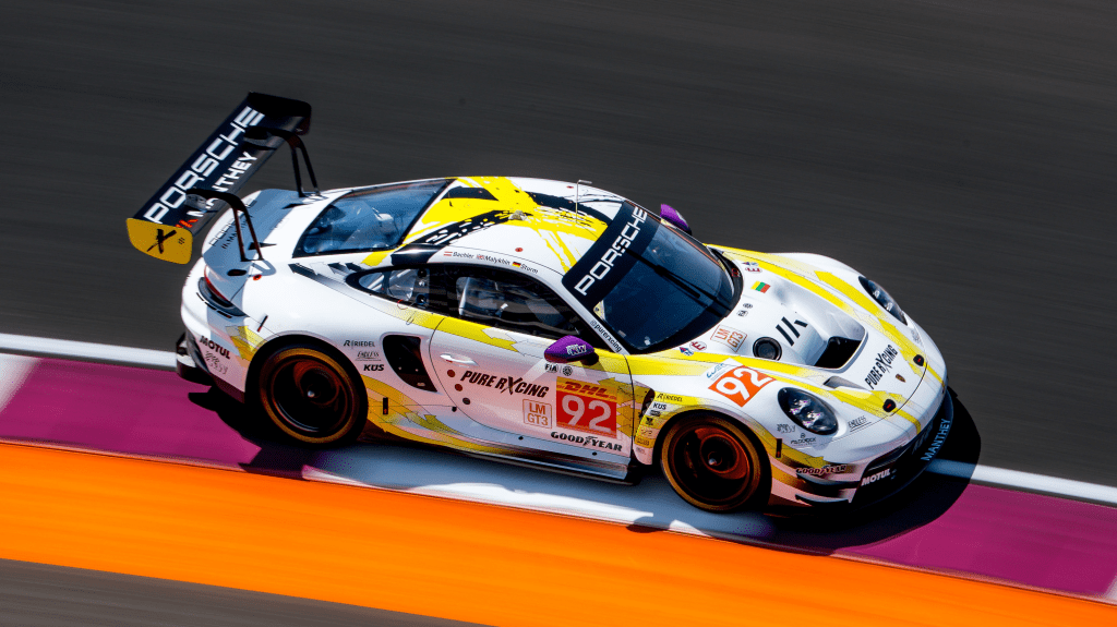 The Manthey x Pure Rxcing Porsche 911 GT3 R testing at Qatar, as posted by Porsche Customer Racing on X. 