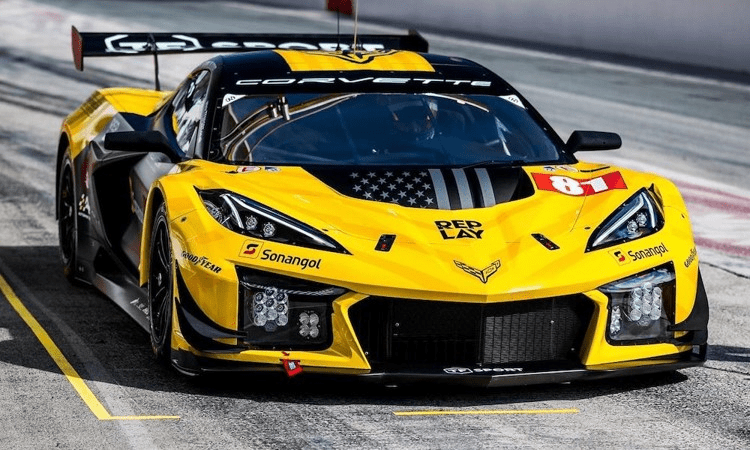 TF Sport Corvette in a pit box, as posted by Pratt Miller motorsports on X.