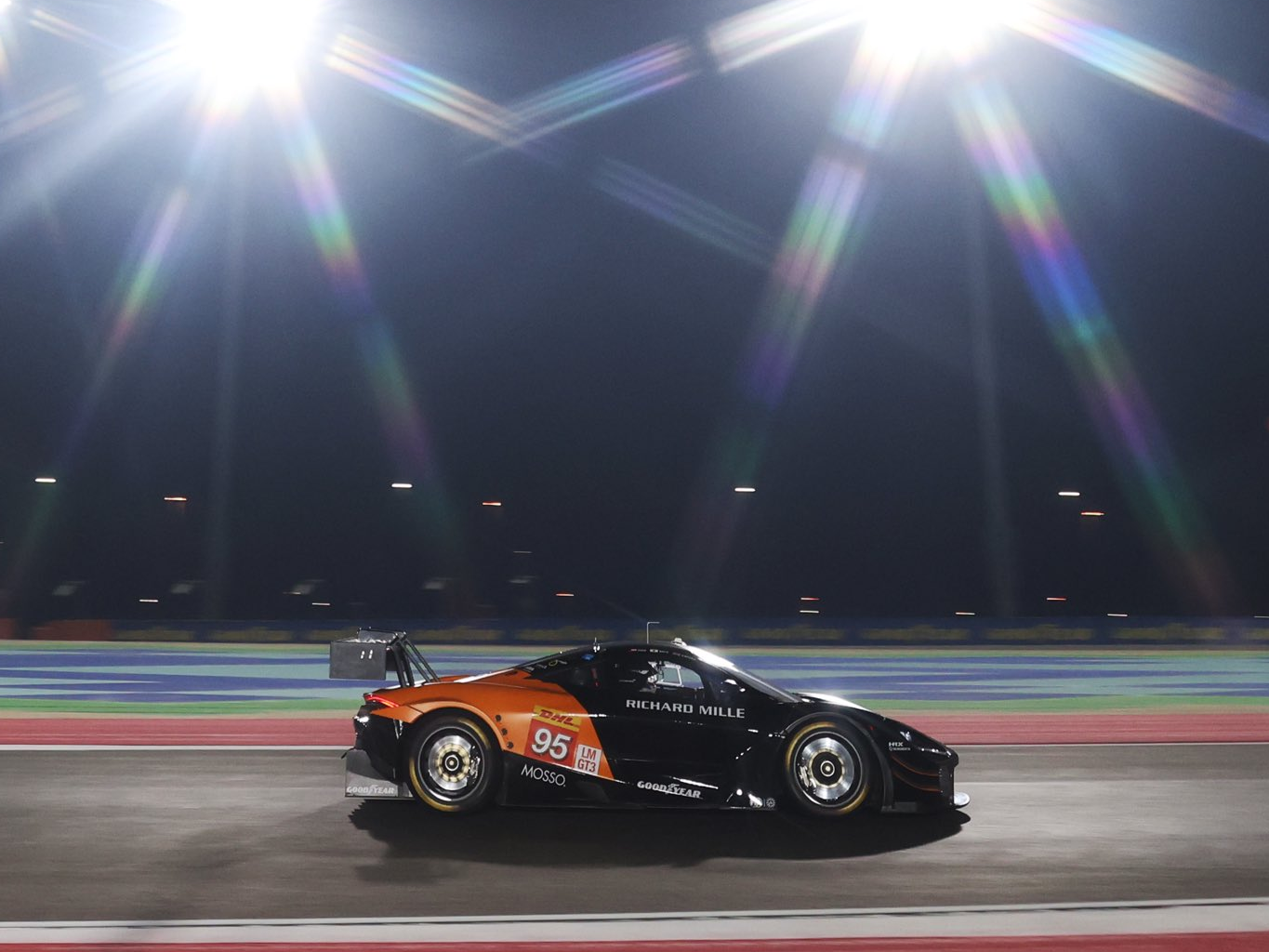United's #95 McLaren testing under lights at Qatar, as posted to X by United Autosports