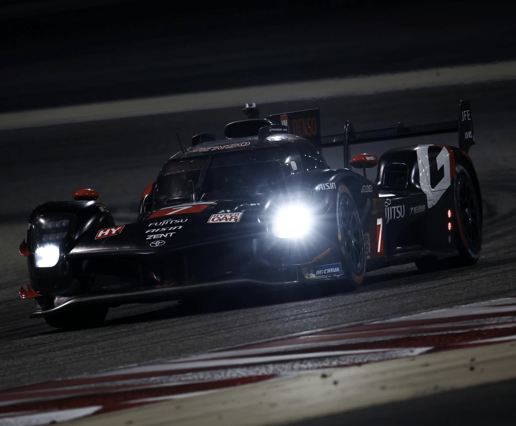 The Toyota #7 on its way to retiring from the 8 Hours of Bahrain with a fuel pump problem. (Image from Toyota Gazoo Racing on X/Twitter). 