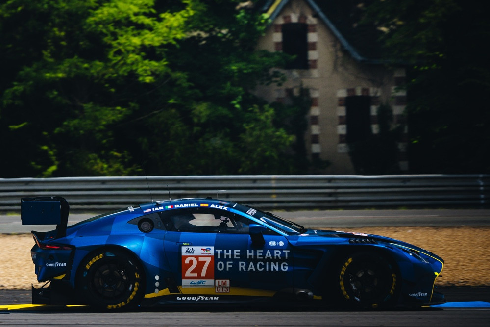 The brilliant blue Heart of Racing Aston Martin Vantage at Le Mans (credit: Heart of Racing)
