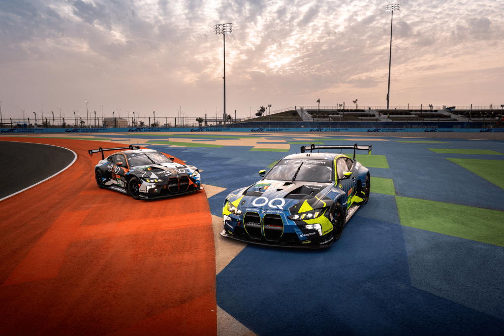 WRT's BMW M4 GT3 cars lined up for what WRT's social media admin said on X was supposed to be a sunset photo but got ambushed by weather. (Photo: WRT).