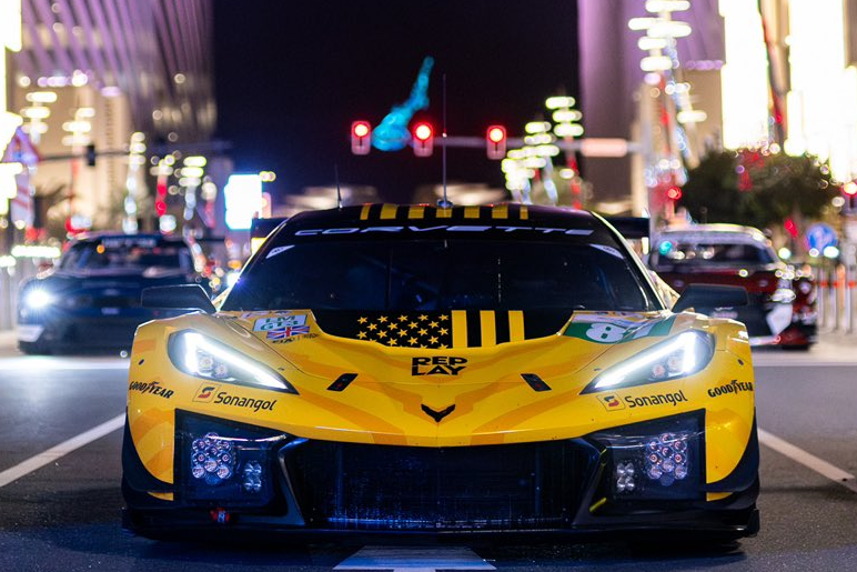 Corvette's #81 Z06 GT3.R donig a promo shoot in Doha (photo: TF Sport on X). 