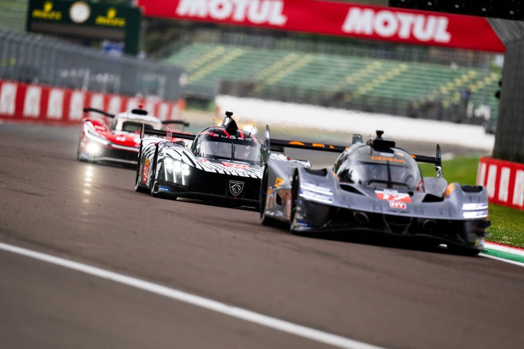 Genesis, Peugeot and Toyota Hypercars in free practice at Imola. From the WEC's twitter account.
